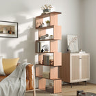 HOMCOM 6-Tier Geometric Wooden Bookcase - Natural Wood-Waterproof maple colored surface, moisture resistant and easy to clean 
