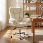 HOMCOM Criss Cross Office Chair with Footrest and Wide Seat - Beige-Overstuffed design features thick high-density foam padding and waterfall armrests for wrapping support