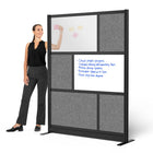 Luxor Modular Wall with Whiteboard - 53" W x 70" H - Segmented Black Frame, Frosted Acrylic, Cool Grey PET-Enhances light flow while reducing distractions
