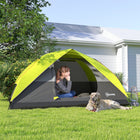 Outsunny 3-4 Person Camping Tent with Mesh Window, Hook, Storage Pockets, Electrical Cable Access - Bright Green-Polyester construction with 3000 mm water resistance and groundsheet