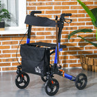 HOMCOM 8'' Wheels Folding Adjustable Rollator Walker with Seat and Bag - Blue-A storage pocket on the front for personal belongings, a cane holder included 