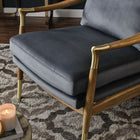 Modway Langford Performance Velvet Accent Armchair - Cadet Blue Walnut-Charming Brass Accents