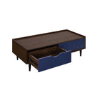 Manhattan Comfort Duane 47.24" Mid-Century Modern Coffee Table - Dark Brown and Navy Blue-Open Curve Handle Design