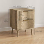HOMCOM Night Stands with Finger Pulls and Fluted Drawers - Oak - Set of 2-Round edges for a safer, smoother design