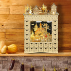 HOMCOM Wooden 24 Day Countdown Christmas Advent Calendar - Natural Wood-Built-in LED lights to light up the Christmas scene 