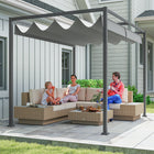 Outsunny Patio Pergola with Retractable Canopy - 10' x 7' - Grey-Top with anti-UV and water resistant polyester canopy blocks most harmful rays 