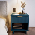 Manhattan Comfort Granville 18.11" Modern 1-Drawer Nightstand - Midnight Blue-Includes 1 Full Extension Drawers with Top Drawer Designed in Vertical Textured Ribbed Lines Made from Solid Wood
