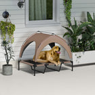 PawHut Elevated Cooling Dog Cot Bed with Canopy for Large Dogs - Coffee-Breathable mesh promotes cooling airflow for pet comfort 