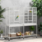 PawHut 64" Extra Large Rolling Metal Bird Cage with Detachable Rolling Stand and Storage Shelf - White-Pet-friendly design ensures birds don't get caught on or stuck in between bars 
