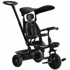 Qaba 4-in-1 Kids Tricycle and Push Bike - Black-4 in 1 design with detachable parent push handle, canopy, and guardrail 