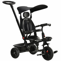Qaba 4-in-1 Kids Tricycle and Push Bike - Black-4 in 1 design with detachable parent push handle, canopy, and guardrail 