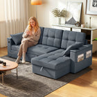 HOMCOM Pull Out Sleeper Sofa Bed with USB Ports and Chaise Storage - Dark Grey-Chaise storage, armrest storage, side pockets and cup holder for order
