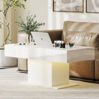 HOMCOM LED Extendable Coffee Table - High Gloss White-A large hidden compartment keeps your living room clutter-free and organized