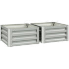 Outsunny Raised Garden Bed with Galvanized Steel Frame - 23.5" L x 23.5" W x 12" H - Light Grey - 2 Pack-Set of two galvanized metal steel planter box 