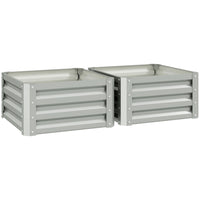 Outsunny Raised Garden Bed with Galvanized Steel Frame - 23.5" L x 23.5" W x 12" H - Light Grey - 2 Pack-Set of two galvanized metal steel planter box 
