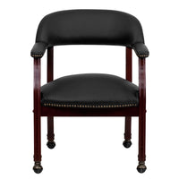 Flash Furniture Top Grain Leather Conference Chair with Accent Nail Trim & Casters - Black-Captain's Chair