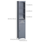 HOMCOM Tall Bathroom Linen Tower Cabinet with Shelves and Drawer - Grey-The lower half includes a drawer and a cabinet with two shelves interior