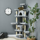 PawHut 79" Large Cat Tree Tower with Scratching Posts and Hammock - Light Grey-The perches and condos provide a comfortable space for your cats to relax			 