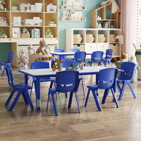 Flash Furniture 23.625"W x 47.25"L Rectangular Blue Plastic Height Adjustable Activity Table Set with 6 Chairs-Multipurpose Kids Table Set