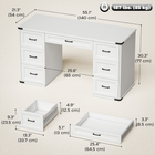 HOMCOM 55" Farmhouse Executive Desk with Drawers - White Wood Grain-Reliable particleboard frame 0.9" thick top supports up to 187 lbs. for stable everyday work