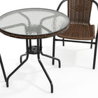 Flash Furniture 28" Round Glass Metal Table with Dark Brown Rattan Edging & 2 Dark Brown Rattan Stack Chairs-5mm Thick Glass
