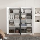 Manhattan Comfort Cornelia 59.22" 2-Piece Modern 14-Shelf Storage Closet - White-90° Open Door Style with European Soft Close Door Hinge