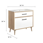 Modway - Maverick 36" Vanette de salle de bain - Chêne blanc-Pattes en caoutchouc effilées