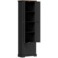 HOMCOM 71" H Farmhouse Kitchen Pantry Cabinet - Black-Features a large cabinet and two deep drawers for ample storage 