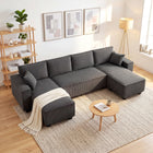 HOMCOM U-Shaped Sofa Couch with Double Chaises - Dark Grey-Reinforced metal and multilayer board frame provides stability for daily use  