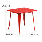 Flash Furniture 31.5'' Square Red Metal Indoor-Outdoor Table Set with 4 Stack Chairs (ET-CT002-4-30-RED-GG)-31.50"W x 31.50"D x 29.50"H