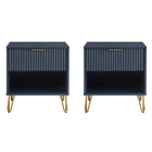 Manhattan Comfort DUMBO 20.07" Modern 1-Drawer Nightstand 2-Piece Set - Midnight Blue-Modern-Contemporary with a taste of Glam - Nightstand for Bedroom and Living Room Use. Set of 2