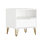 Manhattan Comfort Avira 20" Mid-Century Modern 1-Drawer Nightstand - White-Sleek metal legs add a contemporary touch and sturdy support