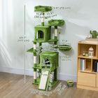 PawHut 70" Multi-Level Cat Tree Tower with 2 Condos - Green-A wide base and anti-tip strap ensure stability for your active cats 