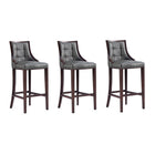 Manhattan Comfort Fifth Avenue 19" Traditional Faux Leather Upholstered Bar Stool - Pebble Grey - 3 Pack-Traditional Barstool with Backseat Perfect for Bar and Kitchen Use. Set of 3