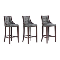 Manhattan Comfort Fifth Avenue 19" Traditional Faux Leather Upholstered Bar Stool - Pebble Grey - 3 Pack-Traditional Barstool with Backseat Perfect for Bar and Kitchen Use. Set of 3