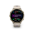 Garmin Forerunner 970 Smartwatch - Soft Gold Titanium with French Grey Case and French Grey/Translucent Indigo Band-RUNNING ECONOMY - Measure your overall energy efficiency while running — including step speed loss, which tells you how much you slow down when your foot hits the ground — when you pair your watch with the HRM 600 monitor (sold separately).