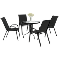 Outsunny 5 Pieces Patio Dining Set - 4 Seater Garden Furniture - Black-Six-piece outdoor dining set: comes with a round table, four folding chairs and a parasol