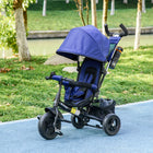 Qaba 6-in-1 Toddler Tricycle with Parent-Push Handle - Dark Blue-Steel frame ensures durability and safety for young riders 