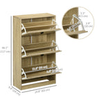 HOMCOM Shoe Storage Cabinet with 3 Flip Drawers for 18 Pairs - Oak-Melamine coating on the particleboard surface makes it easy to clean