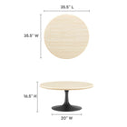 Modway Lippa 36" Round Faux Travertine Coffee Table - Black Travertine-Chip-Resistant Black  Metal Base