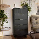Manhattan Comfort Granville 23.62" Modern Tall Narrow Dresser - Dark Grey-Includes 5 Full Extension Drawers with Top Drawer Designed in Vertical Textured Ribbed Lines Made from Solid Wood. Top Drawer includes option for 6 small compartments for designed to better organize.