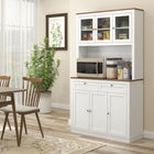 HOMCOM 71" H Pantry Cabinet with Microwave Space and Tall Kitchen Hutch - White-Spacious countertop includes cable hole for appliance use 