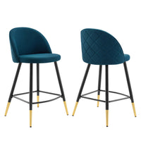Modway Cordial Fabric Counter Stools - Azure - Set of 2-Retro Modern Counter Stools