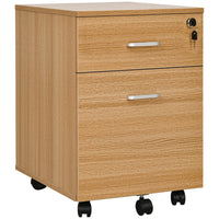 Vinsetto Locking 2-Drawer Rolling Letter/A4 Filing Cabinet with Wheels - Natural-2 drawers store your office supplies
