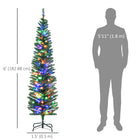 HOMCOM 6' Pencil Artificial Christmas Tree with Colourful LED Lights - Green-Hinge construction, section design for quick setup 