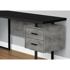 Monarch Specialties 7617 70" Computer Desk - Black/ Concrete/ Black Metal/L/R-2 small drawers and 1 large hanging file drawer have black handles, metal drawer glides, and finished interiors