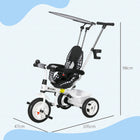 Qaba 6-in-1 Kids Tricycle with Removable Handlebar and Canopy - White-Overall Dimensions: 41.3" L x 18.5" W x 38.6" H (105L x 47W x 98H cm) 
