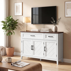 HOMCOM 44" Farmhouse Sideboard Buffet Cabinet with Chevron Doors & Drawers - White-0.9" thickened countertop supports up to 44 lbs for reliable use