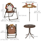 Outsunny Kids Folding Picnic Table & Chair Set Pattern Outdoor Garden Patio Backyard with Sun Umbrella - Brown-Matching 6-bone parasol included, offering maximum shade for your child
