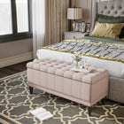 HOMCOM Linen Fabric Storage Ottoman Bench for End of Bed - Beige-Comfortable linen feel fabric exterior and soft foam create an excellent seat or table area  